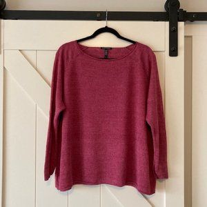 Eileen Fisher Rib Knit 100% Organic Linen Sweater, Berry, Size 2X